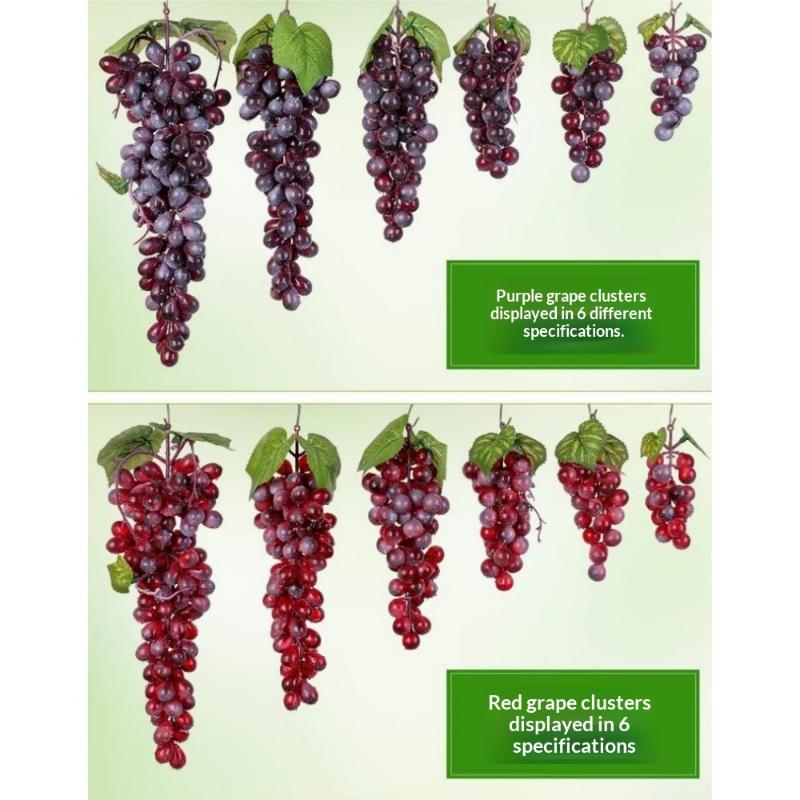 1Pcs Realistic Plastic Artificial Grapes Bunches Simulation Fake Fruit with Leaves for Vintage Home Decor Party Table Display