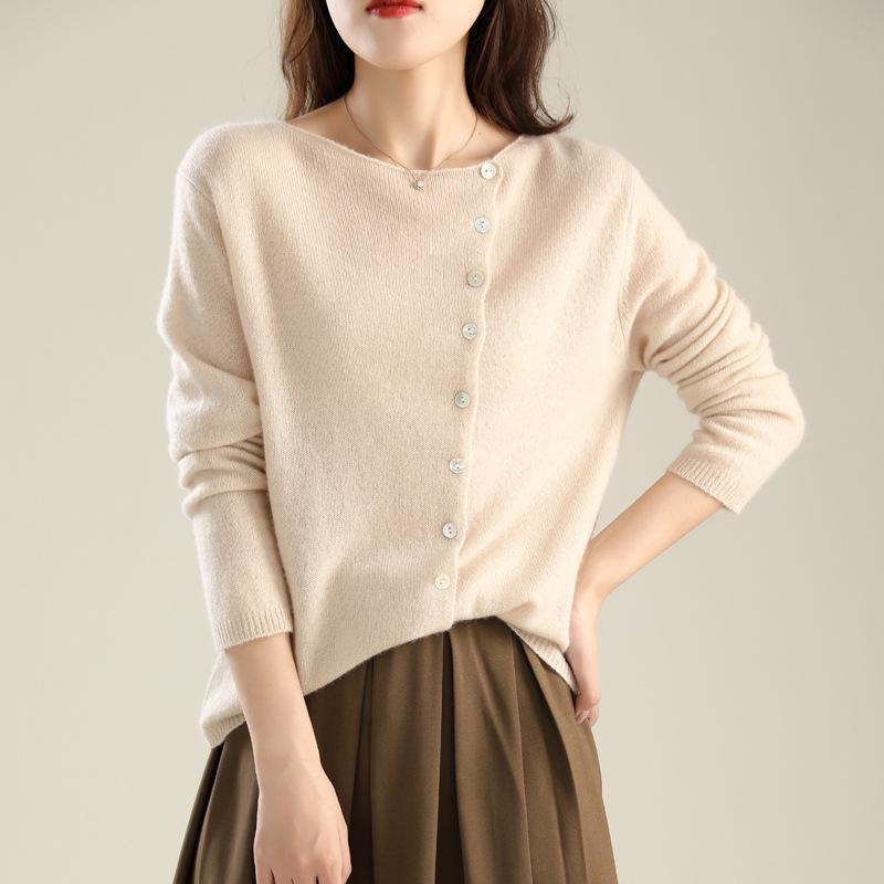 Women's 2025 Spring/Autumn Single-Breasted Cardigan - Thin Knit Low Round Neck Sweater