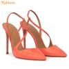 Fashion Solid Color PU Cross Back Strap Sandals Women Fashion Summer Shine Leather Pumps Slip on Pointed Toe Stiletto Heels Sandals