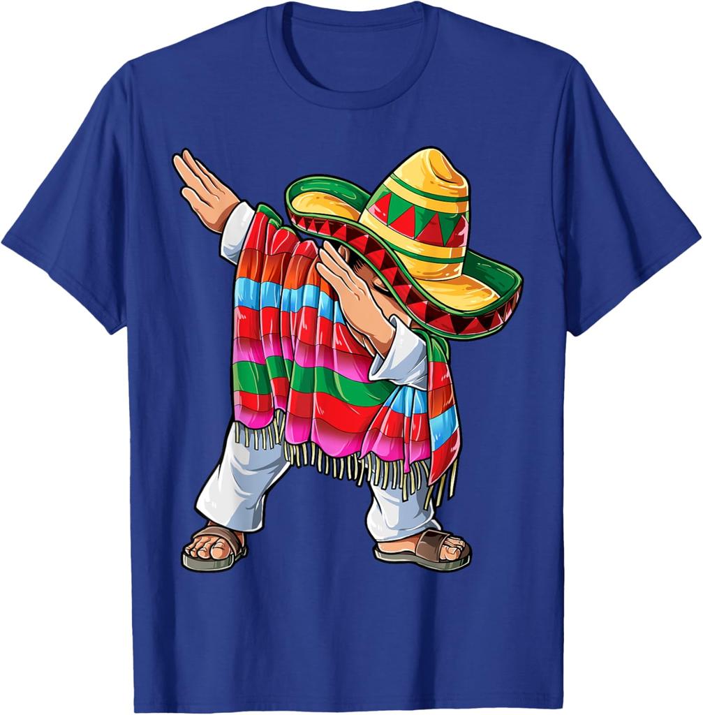 Dabbing Mexican Poncho Cinco de Mayo Boys Unisex Short Sleeve Sombrero Dab T-Shirt