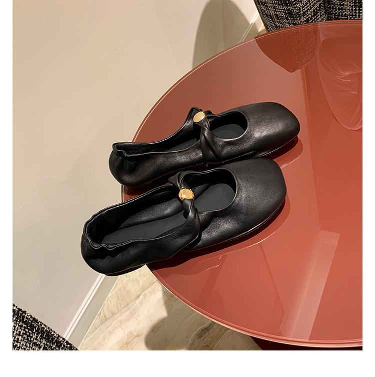 

Виноградная мама студияли кинк маленькая золотая пряжка модные туфли с яблочной головой из мягкой вощеной овчины на низком каблуке одинарные туфли женские весна и осень 40 чёрный