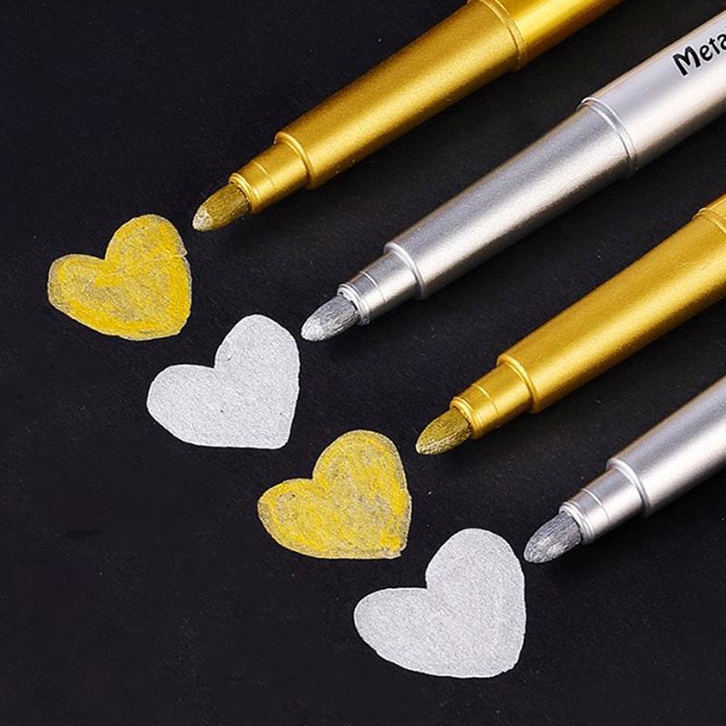 Gold Silver Colour Craft Pen Waterproof Paint Pen Sign Mark Metal Pen Greeting Card Calligraphy Highlight Pens