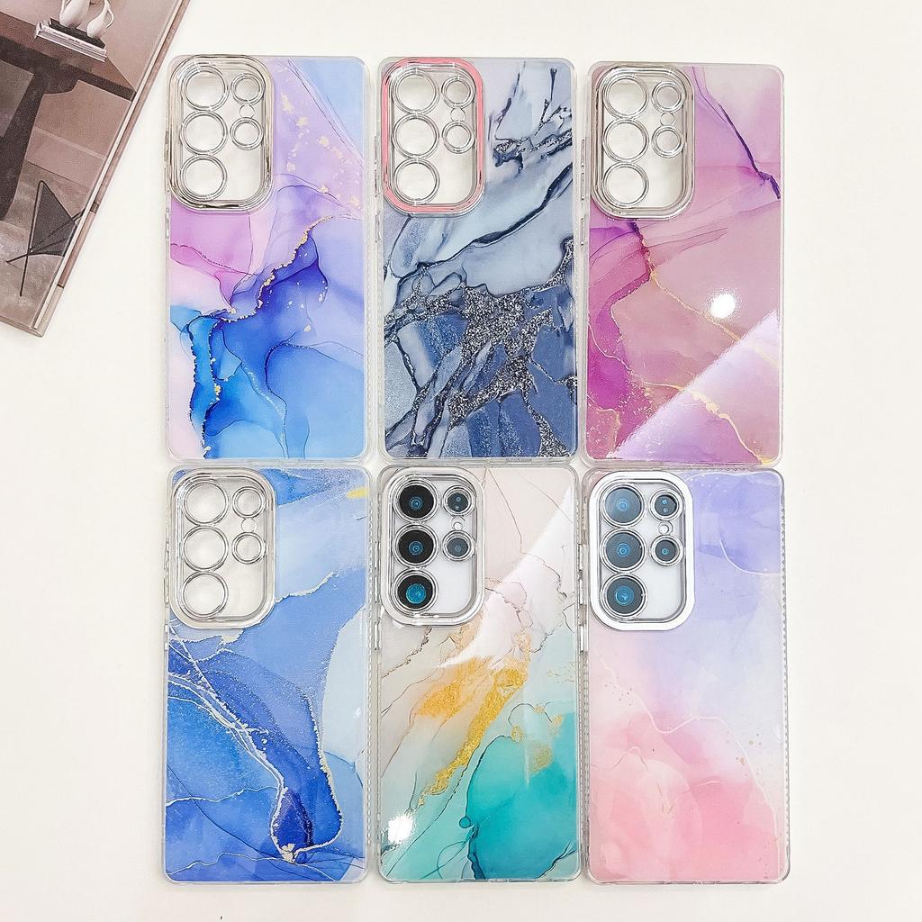 Electroplated IMD marble pattern is suitable for Samsung S25ULTRA mobile phone case S24FE fine hole gradual change smudge A26/56