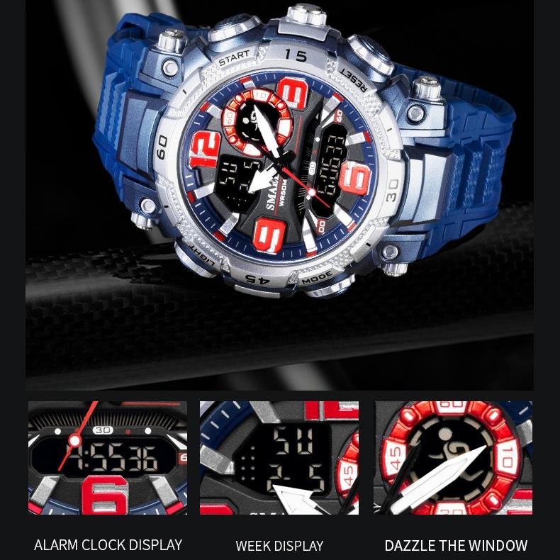 SMAEL Dual Display Electronic Watch Teen Student Waterproof Sports Watch Glow-in-the-dark Alarm Clock