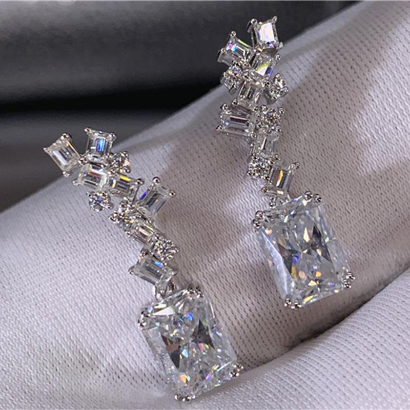 2025 New Trendy Irregular Zircon SIlver Needle Stud Earrings For Women Anniversary Gift Wholesale