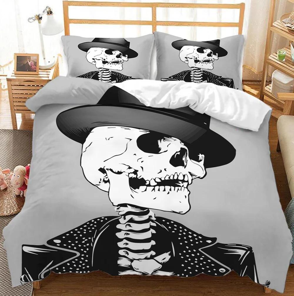 Comforter Black Hat Skull Bedding Set Queen Size Halloween S Modern Style Bedroom Bedding Set Comforter Pillow Shams