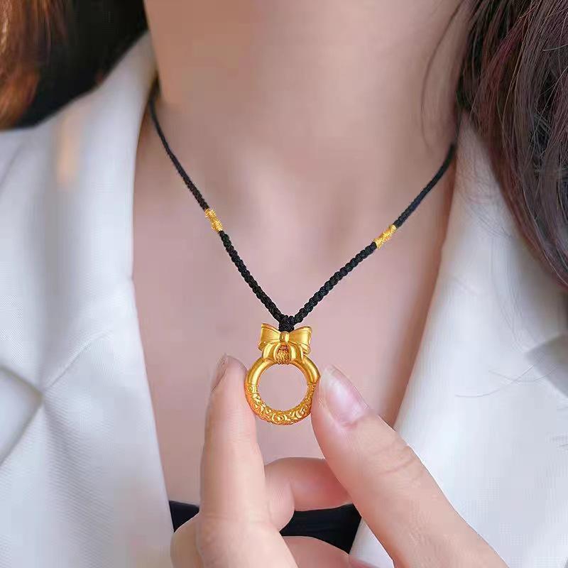 Lucky Cloud Peace Bow Necklace: Copper Gold-Plated Women's Qiankun Pendant