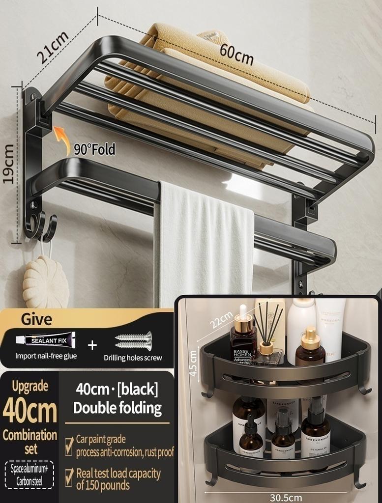 No Drill Bathroom Hardware Towel Rack with Hook Wall Mounted Towel Bar Tissue Holder Toothbrush Holder For Home Accessories