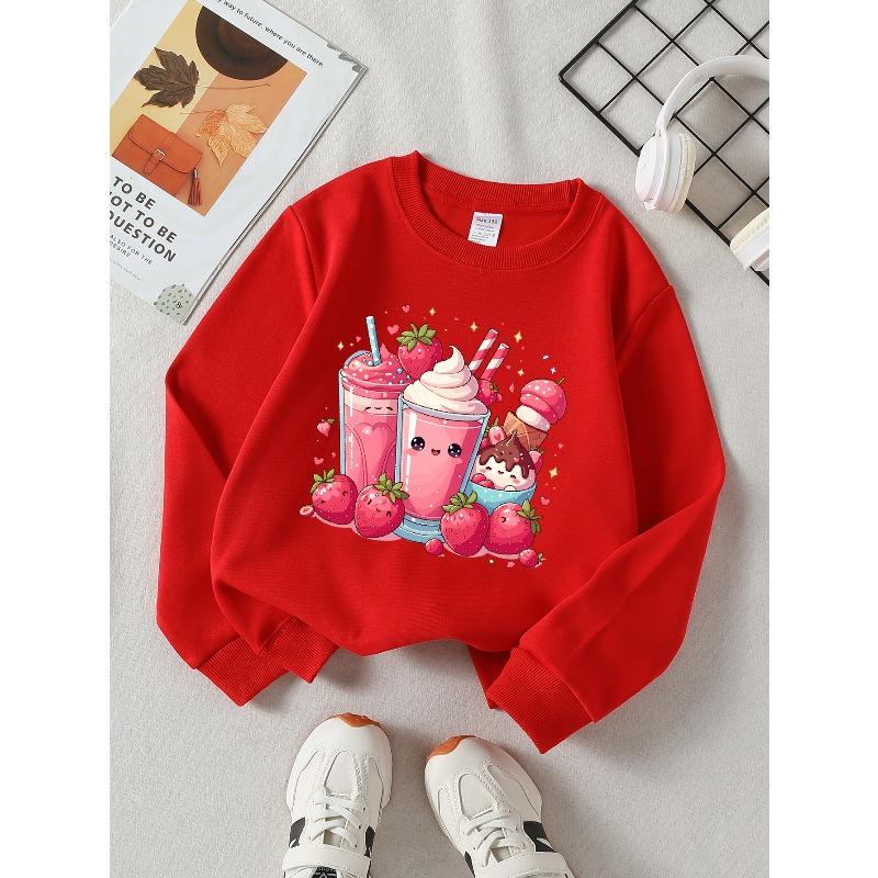 This Valentine'S Day, Girls Can Enjoy a Cozy Long-Sleeve Crewneck Sweatshirt Featuring Adorable Strawberry Drinks with