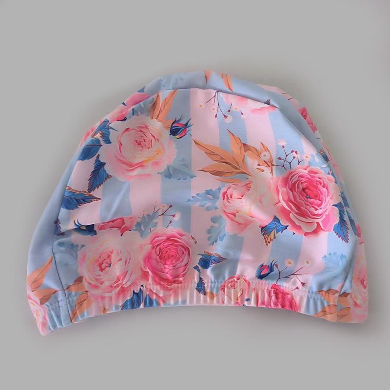 Sommer Damen Badekappe mit Druck Weiblich Nicht Würgend Kopf Hochelastisch Bequem Badekappe Erwachsener Sportkappe