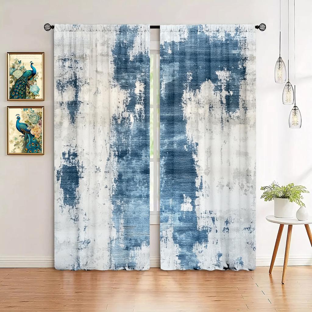 2pcs Blue-green Geometry Printed Curtain for Home Decor - Rod Pocket Window Treatment for Bedroom   Office   Kitchen