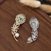 European Retro Peacock Feather Brooch with Zircon Inlay for Suits and Coats