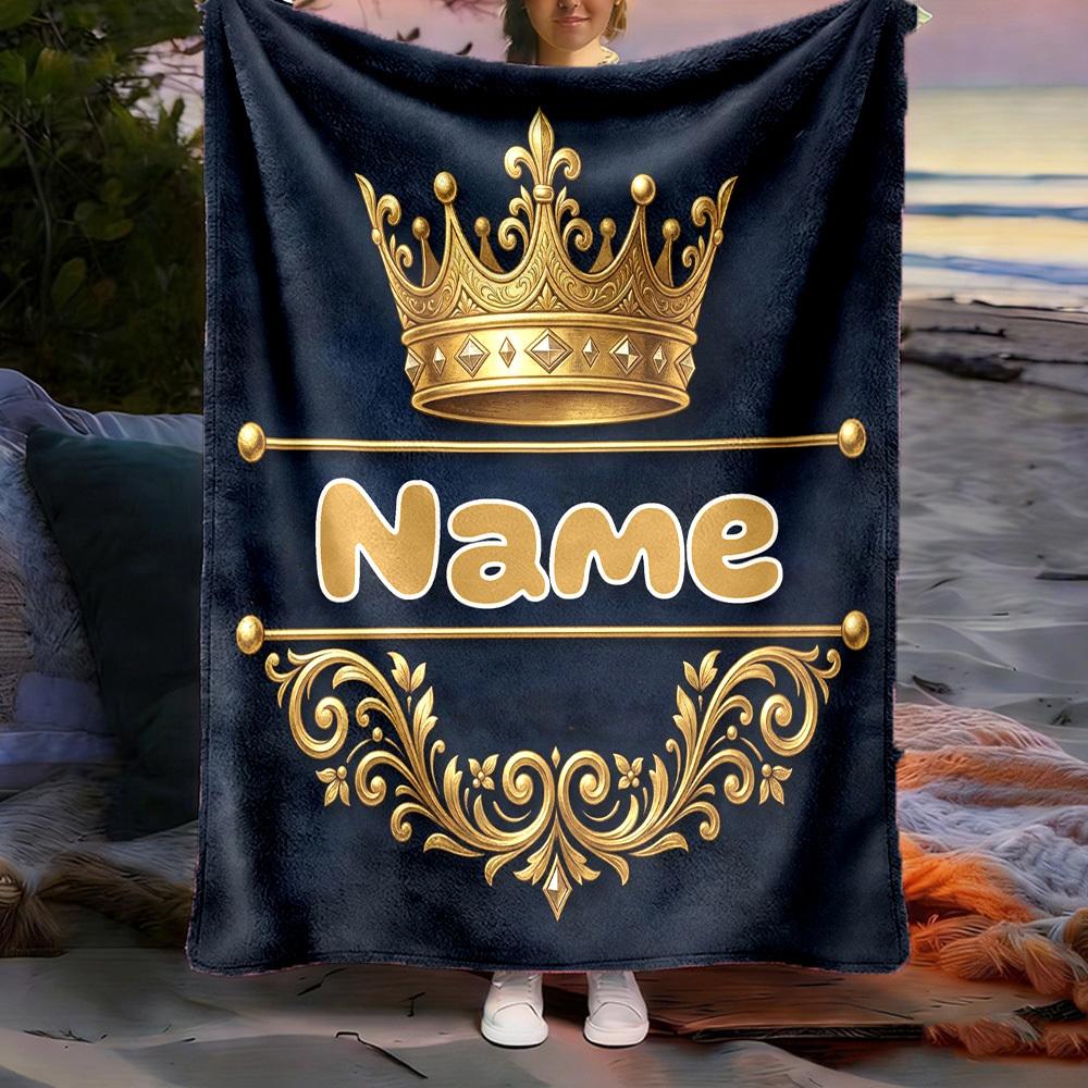 Customize Your Name Outdoor Blanket Royal Crown Comfort Soft Lightweight For Travel Camping Picnics Sofa Office Bed Living Room Gift For Friends And
