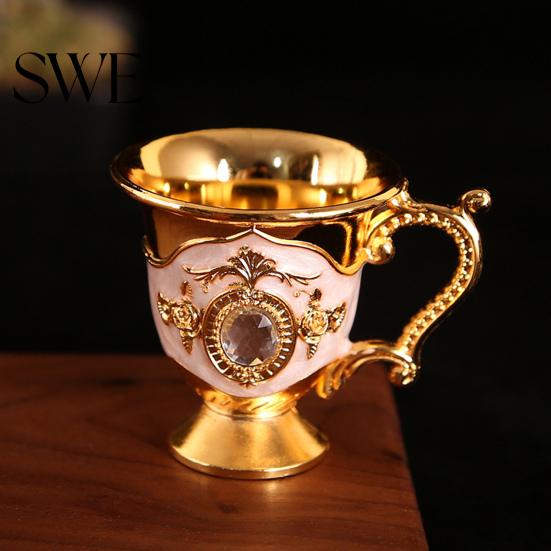 Visual Effect Beautiful Retro Teacup Style Zinc Alloy Mini Cup Exquisite Rhinestone Decor for Home Liquor