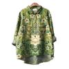 European Plus Size Women Clothing Retro Hong Kong Style Spring and Autumn New Breasted Print Loose Mid-Length Casual Long Sleeve Shirts Top