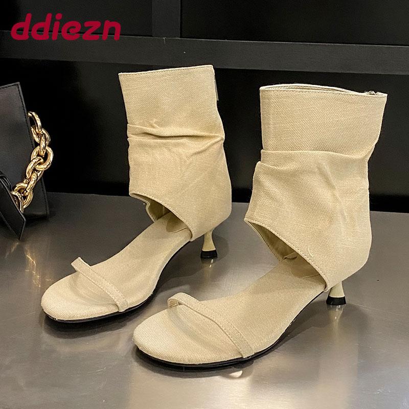 Fashion Female Low Heel Footwear Gladiator Sandals Shoes For Women Zippers Fashion Open Toe Ladies Sandals Ankle Booties Shoes Pumps