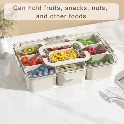 Contenedor para refrigerios con múltiples compartimentos, diseño de tapa transparente sin BPA, organizador para refrigerador, caja de almacenamiento de alimentos