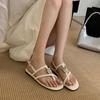 Flat Heel Sandals Women's Outfit Beautiful French Retro Metal Buckle Cross Strap Flat Heel Vacation Sandals Women's Summer