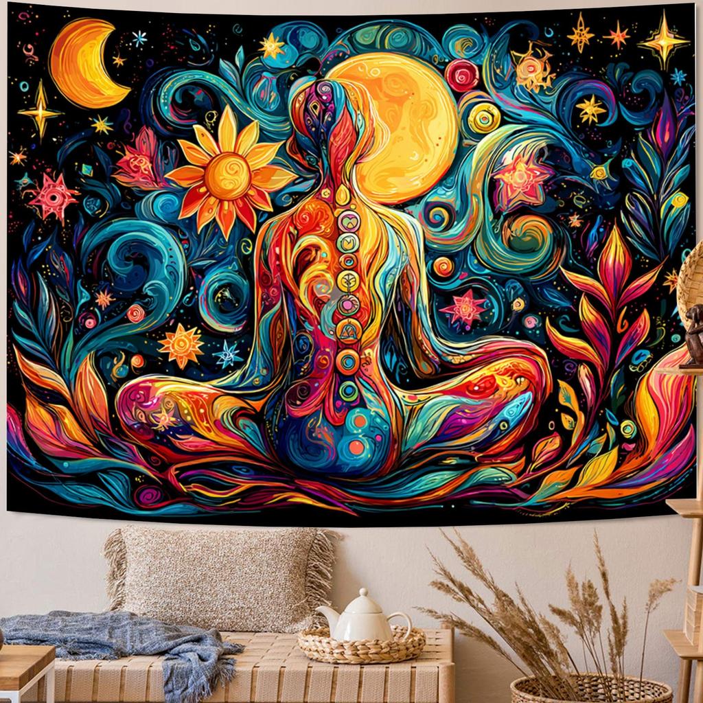 Colorful Meditation Digital Printing Polyester Wall Hanging Tapestry Decorative Living Room Bedrooms Office Background Gift