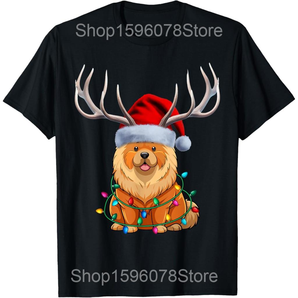 Christmas Chow Chow Dog Lover Funny Xmas Pet Dogs T Shirts Men Cotton Streetwear Tee Shirt Short Sleeve Unisex Loose Clothing