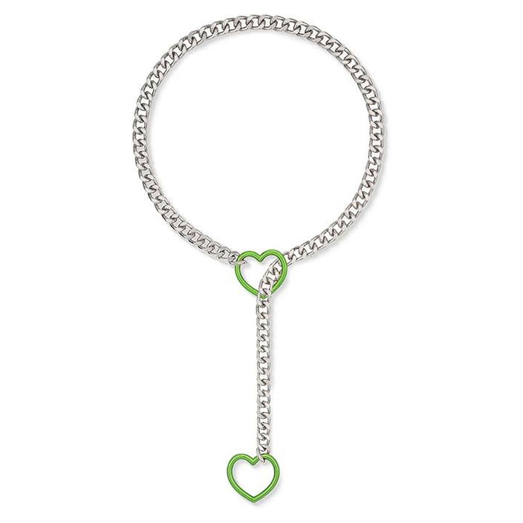 Women Slip Chain Necklace with Heart Pendant Cuban Link Neckchain Adjustable Length Clavicle Chain Metal Jewelry