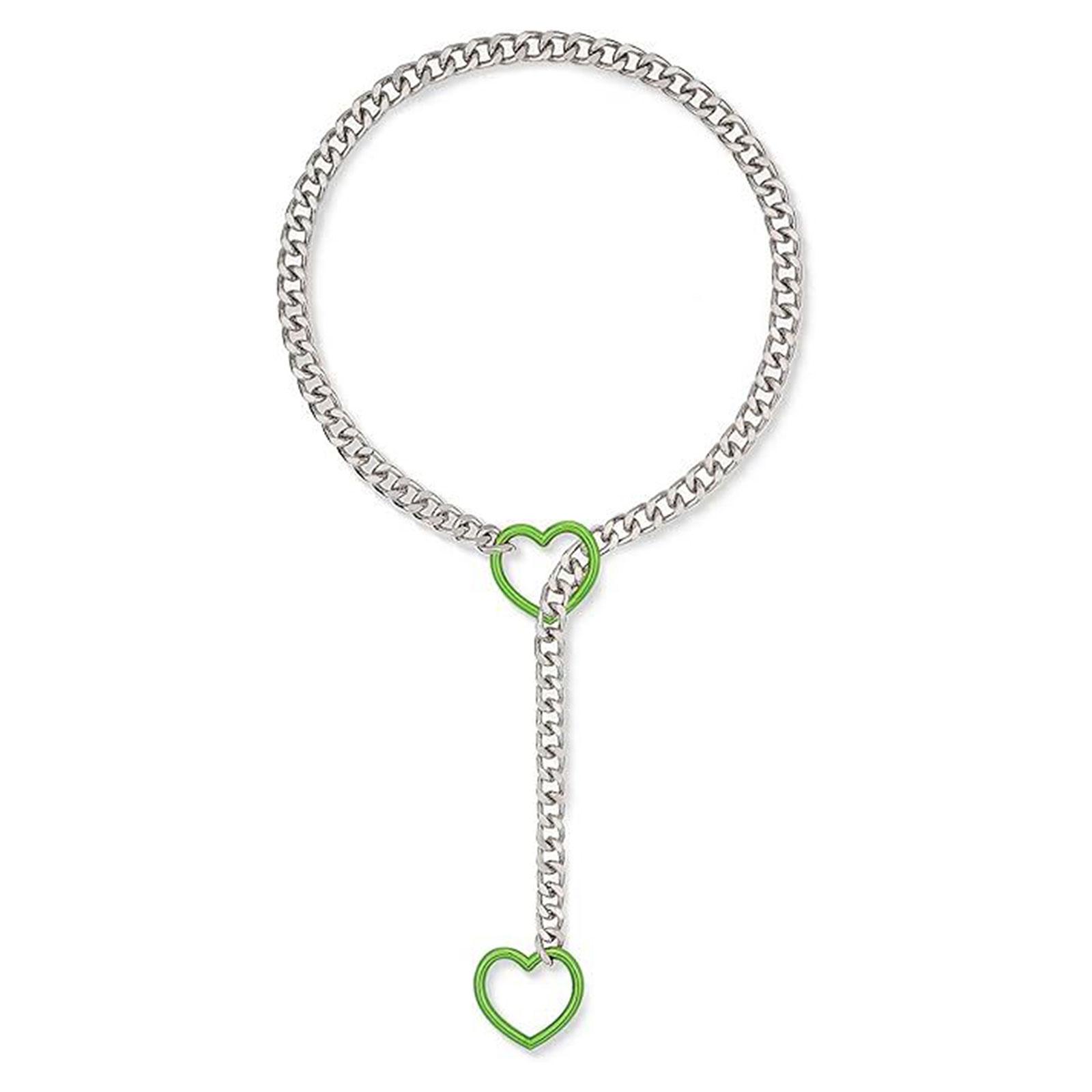 Damen Slip-Kettenhalskette mit Herzanhänger Kubanische Gliederkette Verstellbare Länge Schlüsselbeinkette Metallschmuck 9 white