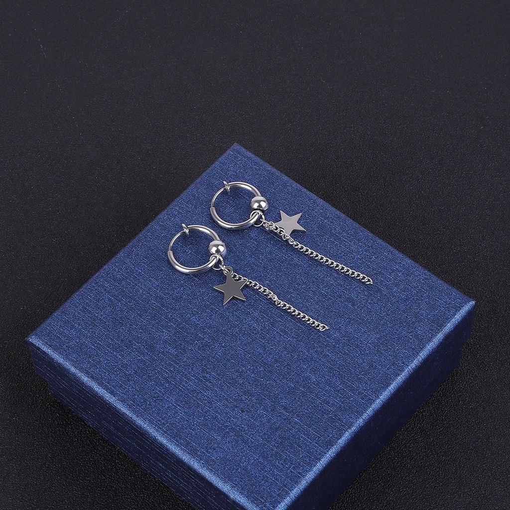 Titanium Steel Earrings Men Temperament Trendy Earrings Korean Women Long Tassel Chain Earrings