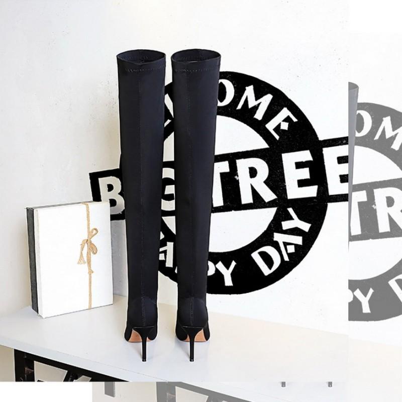 European and American Style Simple High Heel Pointed Elastic Lycra Sexy Slim Over Knee Boots