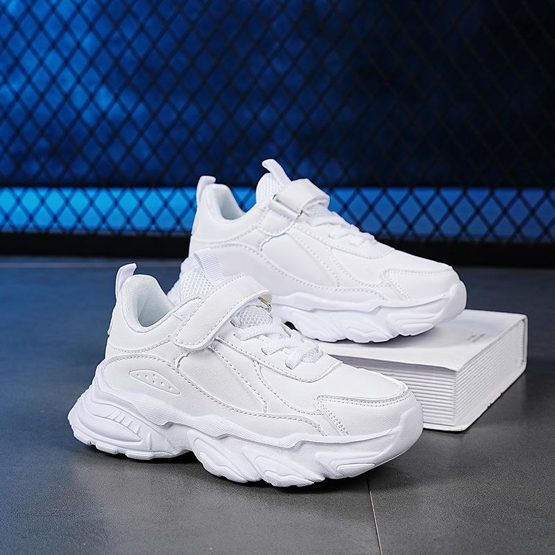 Kids' Spring Sports Shoes: Non-Slip Soft Sole Running Sneakers, White Leather, Casual Fashion for Boys & Girls
