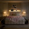 Bed Frame Color-Changing LED Light Strip, Built-In Charging Station, 4 Storage Drawers, Wooden Slats,Linen Frbric,Beige