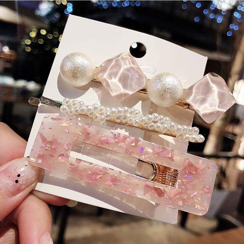 Fashion Acrylic Pearl Hair Clips Set Sweet Flower Hair Barrettes For Women Girls Korean Geometric Hair Accessories Jewelry