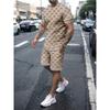 Casual Men's Suit Fashion Letter Printed Flower Color Round Neck Short Sleeve Shorts Personalized Trend Two Piece Clothing
