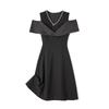 Nanyou Elegant Diamond V-Neck Off-Shoulder Slim Dress for Women