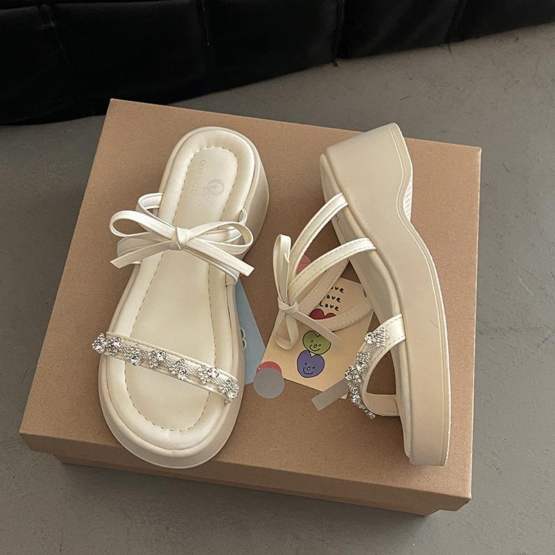 

High sense fashion versatile slippers women s shoes summer new wear platform one-word drag casual beach shoes 40 бежевый