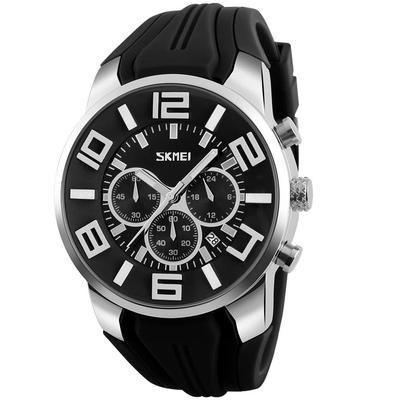 Silicone Fashionable Casual Sports Big Face Arm Watch Waterproof Chronograph Brand Analog Gentleman Watch Date Fluorescent Luxury Present Black Watch