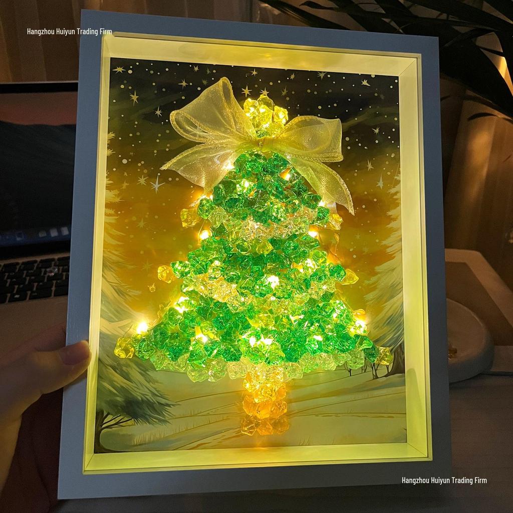 Handmade Starry Crystal Christmas Tree Night Light & Photo Frame Kit - Unique Gift for Women