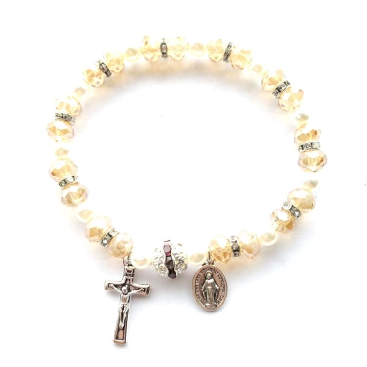 Cross Rosary Bracelet Elastic Bead Jewelry Men Hand Decoration Supplies