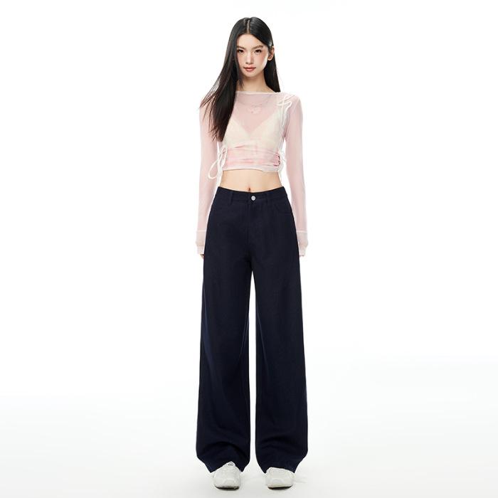 

Milk Tea Crooked Leg Wide Jeans: Women s Spring 2026 Loose, Deconstructed, Versatile Petite Casual Wear XS
