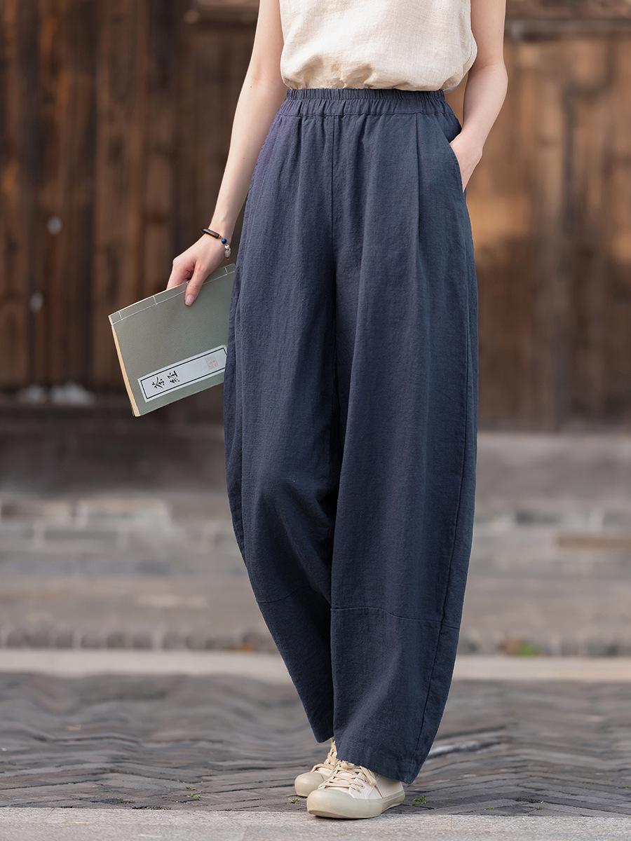 2026 Spring Women s Cotton Linen Patchwork Balloon Pants - Zen Meditation Lantern Style. One Size