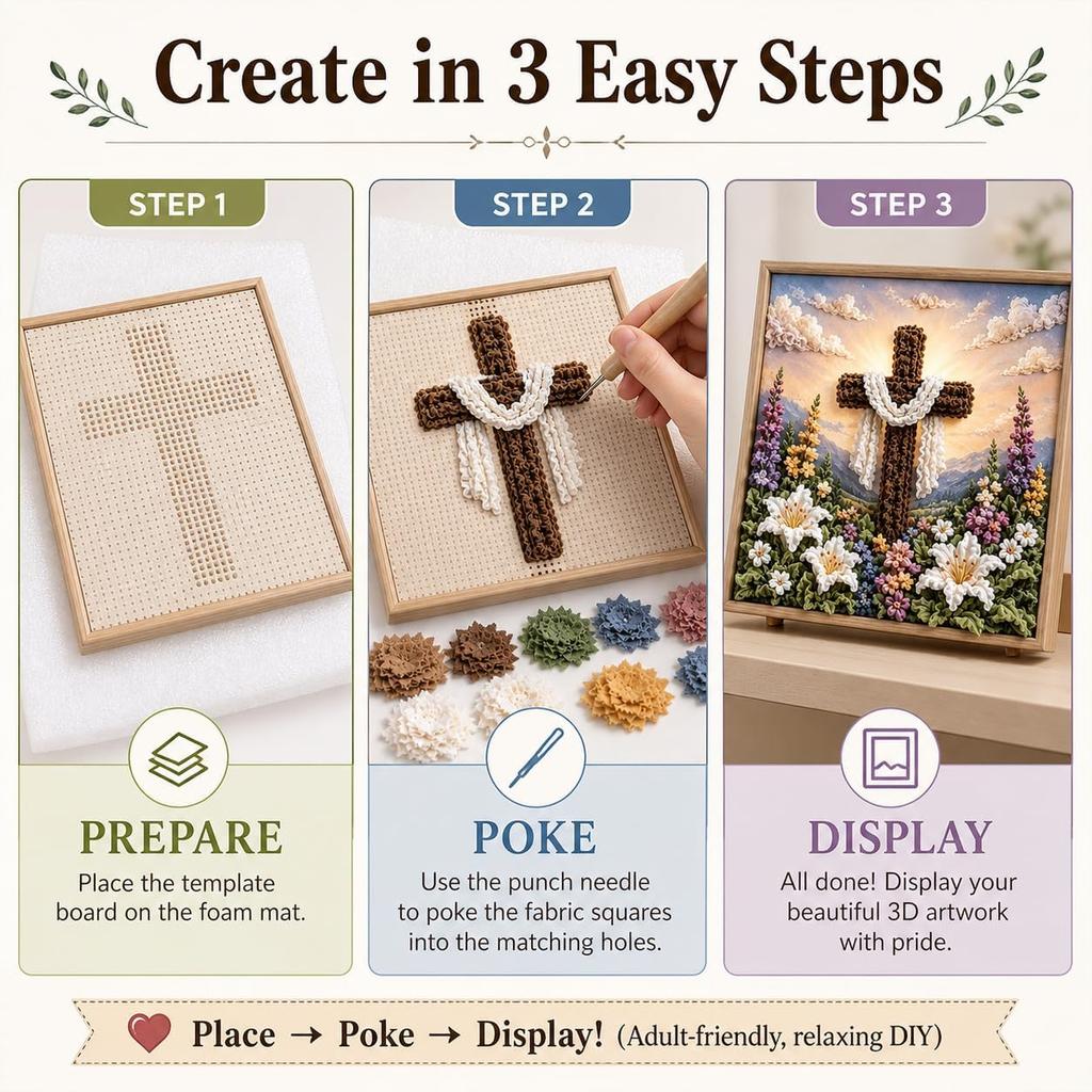 3D Christian Fabric Poke Art Kit Faith Knitting DIY Fabric Art Set Holy Night Christmas Scene