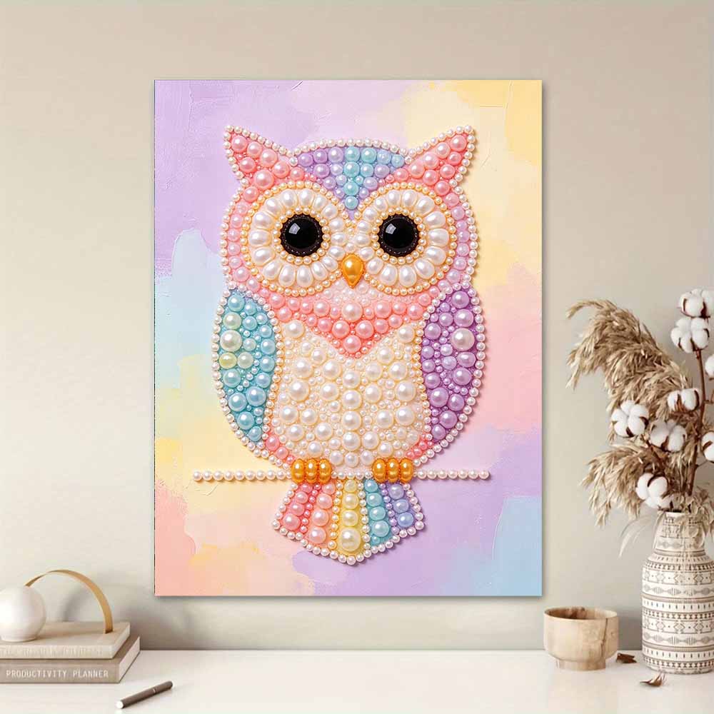 Frameless Pearl Painting Kit Owl Pattern DIY 3D Bead Canvas Art Relaxing Leisure Craft for Adults Wall Decor Gift