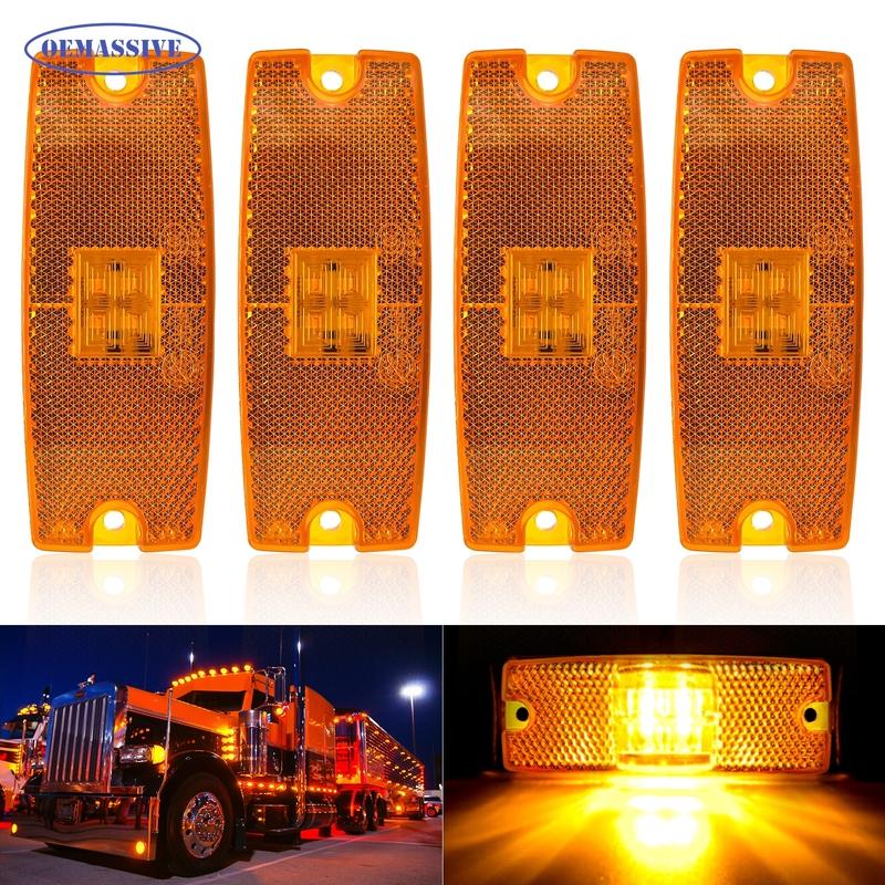 4x LED Amber Side Marker Light 12V 24V Clearance Reflector Position Lamp Truck Tractor RV Trailer Lorry Pickup Caravan Camper E4