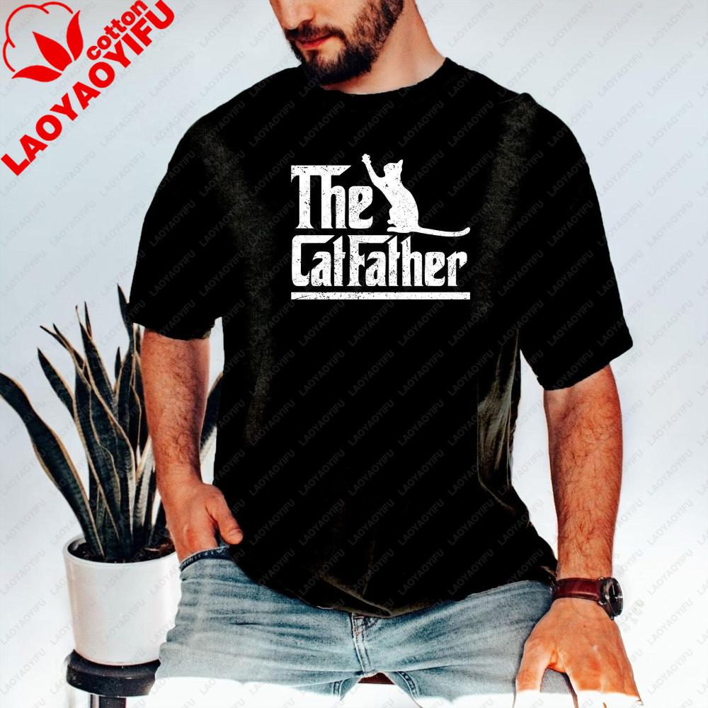 Retro The CatFather Shirt Funny Cat Owner Gift Cat Dad TShirt OdfatherInspired Distressed Typography Casual Unisexs Cotton Tee