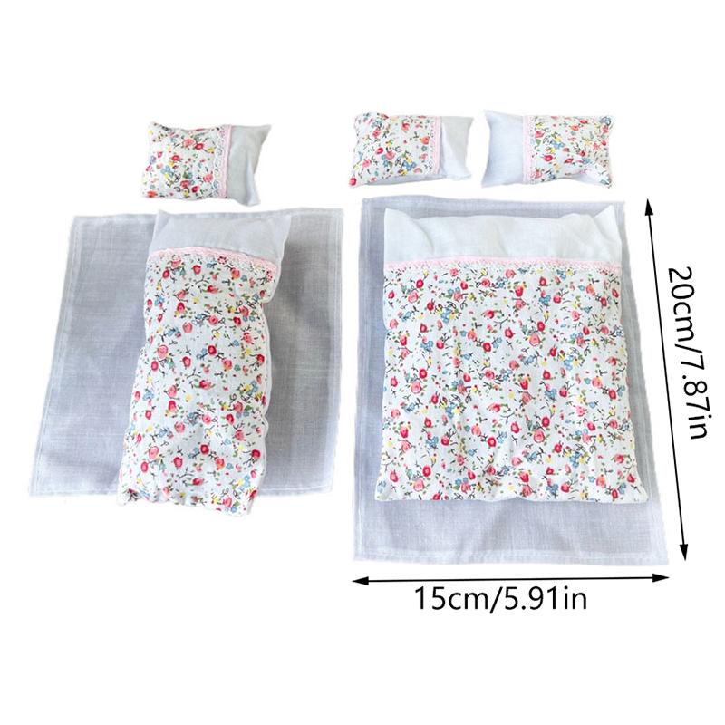 1:12 Dollhouse Miniature Bedding Set 7 Pieces Pillows Bed Sheets Quilt Covers Home Decor Toy Doll House Accessories