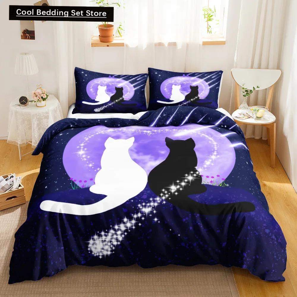 3PCS Single-sided Printed Bedding Set ,Comforter Cartoon Cute Cat Duvet Bedding Cover Pillows Comfortable Bedspreads BeddingSet