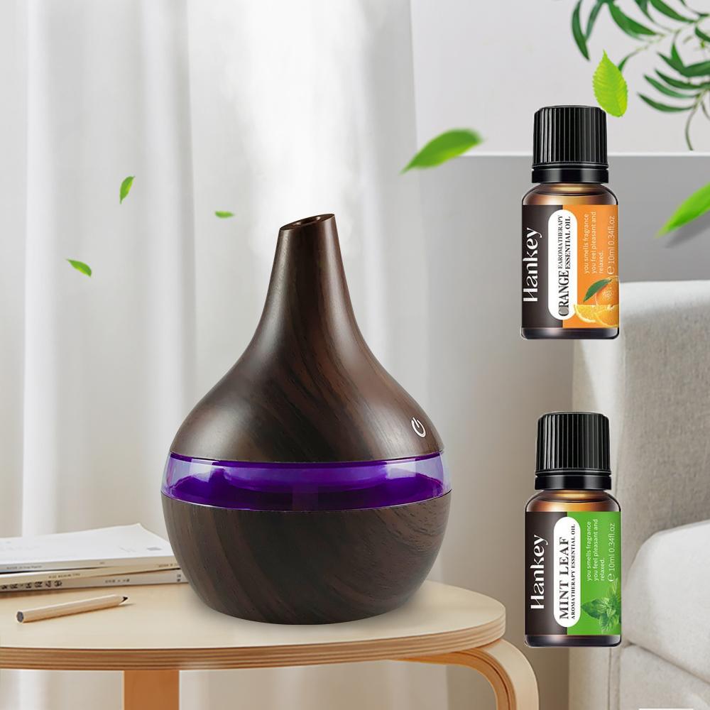 300ml Holzmaserung Luftbefeuchter, Ätherisches Öl Diffusor, Kaltnebel, USB, 2 Aromaöle, Zuhause & Büro