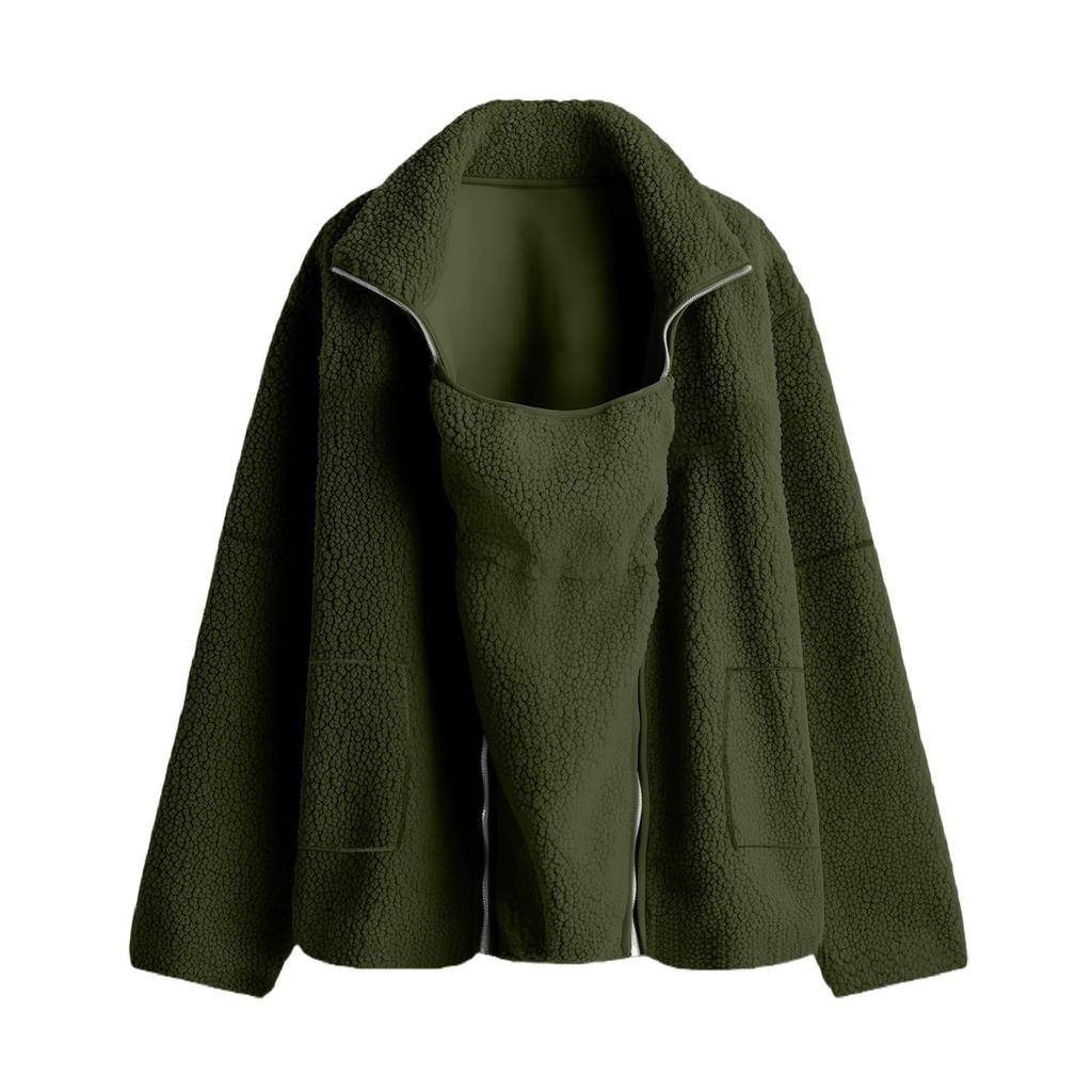 Ensemble familial assorti surdimensionné à la mode pour femmes: Manteau Kangourou Mère-Enfant Une Pièce Couleur Unie en Peau de Mouton