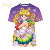 Nové Sailor Moon Anime 3D Tisk Dívčí Tričko s Krátkým Rukávem Ležérní O-výstřih Anime Sailor Moon Dětské Unisex Trička s Krátkým Rukávem