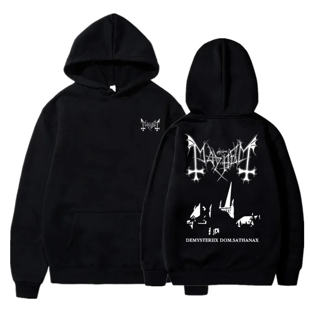 Hip-Hop Mayhem Black Metal Graphic Double-Sided Printing Pullover Hoodie Men's Women's Fashion Cool Streetwear Loose Couples