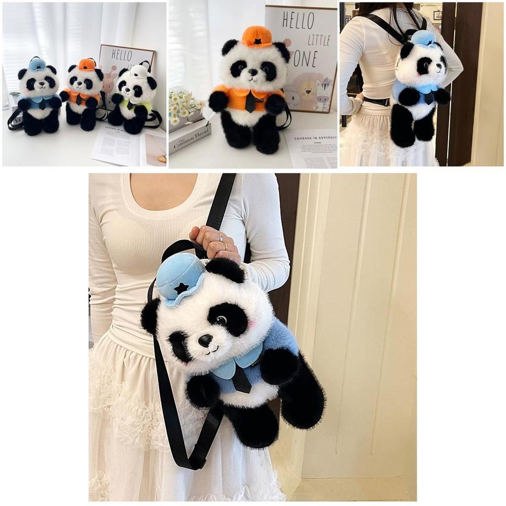 Police Panda Plush Backpack For Girls With Zipper Closure And Cartoon Design